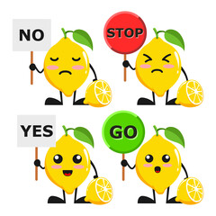 vector illustration of cute lemon fruit choiche sign theme bundle set. cute lemon fruit Concept White Isolated. Flat Cartoon Style Suitable for Landing Page, Banner, flyer, Sticker.