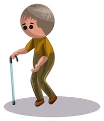Fototapeta premium Vector image of a middle-aged man leaning on a cane while walking. Isolated over white background. EPS 10