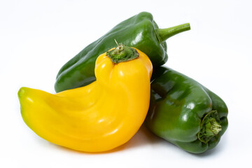 Trio of green and yellow peppers