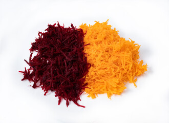 Fototapeta premium Small portions of grated carrots and beets