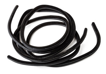 Spare part black rubber sealant for elements of the body, doors or trunk,for noise, heat and sound insulation, preventing heat loss in passengercompartment. Used spare parts from junkyard catalog.