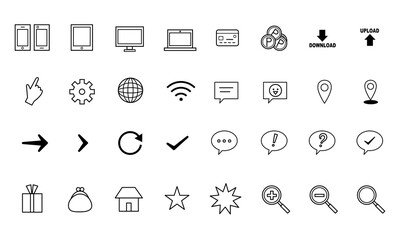 ピクトグラム_セット_パソコン_ポイント_コイン_wifi_インターネット_吹き出し_GPS_指_モノクロ_グレースケール_スマホ_イラスト_ベクター_ロゴ_ロゴマーク