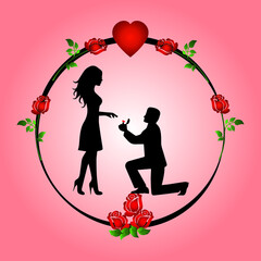 Vector Abstract with light colored background showing a person presenting flower to a girl