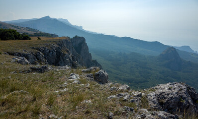 Rocks of the Yalta Yayla of the southern coast of Crimea on a hot summer day.