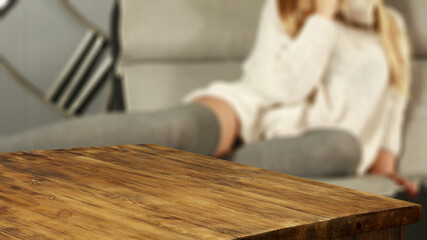 Desk of free space and woman 