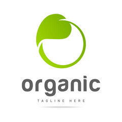 Abstract graphic logo green leaves in circle in white background.Design template nature icon,eco bio technology sign,organic symbol,natural cosmetics,vegan food,medical,health and care.Vector