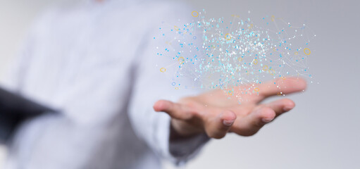 Data cloud storage network from lines, triangles and particle style design.