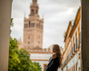 Fototapeta premium Young girl tours seville in spain