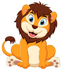 cute baby lion cartoon on a white background