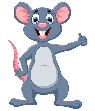 cute mouse cartoon thumbs up isolated on white background