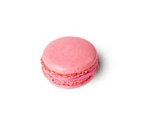 Strawberry pink macaron isolated on white background. with a shadow