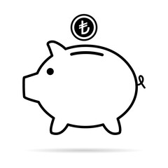 Piggy bank flat icon, sign vector with turkish lira web symbol. Money income, economic graphic button