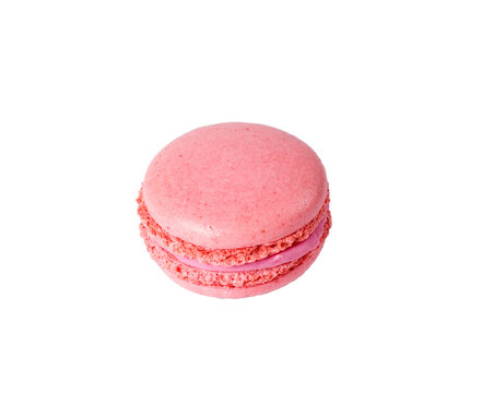 Strawberry pink macaron isolated on white background. without a shadow