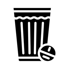 glass off water with tablet glyph icon vector. glass off water with tablet sign. isolated contour symbol black illustration