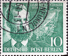 GERMANY - CIRCA 1954: a postage stamp from Germany, Berlin showing a portrait of the inventor of...