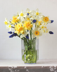 bouquet of garden yellow daffodils. - obrazy, fototapety, plakaty