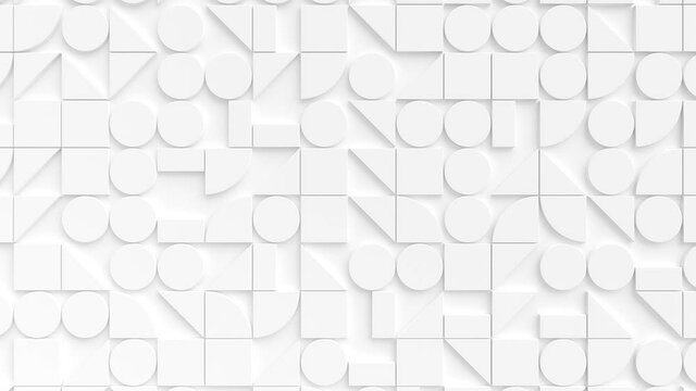 Modern white background with swiss styled semicircular 3d elements changing pattern. Minimal light geometric background .