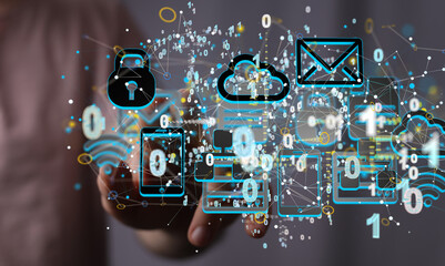 Augmented Analytics Data cloud storage network from lines, triangles and particle style design. Illustration