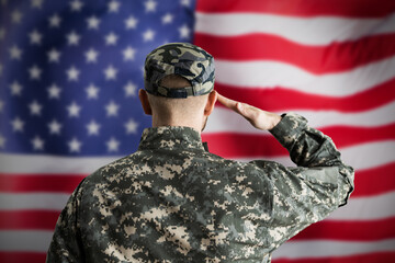 Military US Soldier Saluting Flag