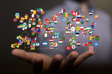 World map with all states and their flags,3d render.