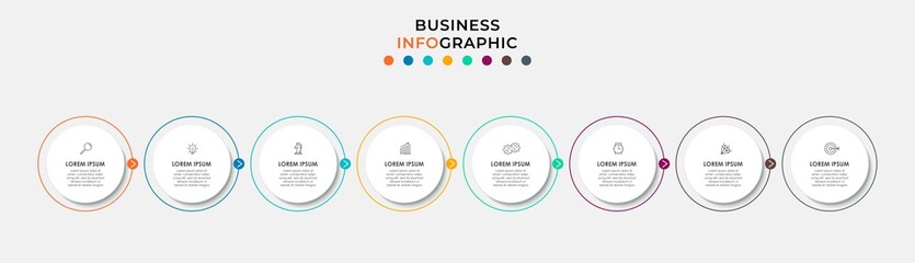 Vector Infographic design business template with icons and 8 options or steps. Can be used for process diagram, presentations, workflow layout, banner, flow chart, info graph