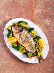 Roasted sea bream and charred broccoli