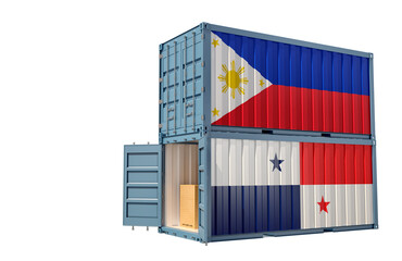Fototapeta premium Freight containers with Philippines and Panama national flags. 3D Rendering 