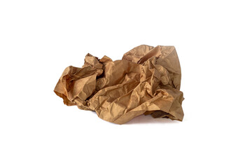 Crumpled brown paper on a white background.