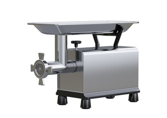 stainless steel electric meat grinder isolated on white background