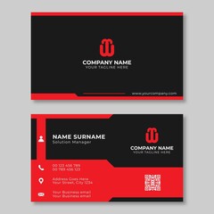 Minimal business card template design. Black and red color simple.