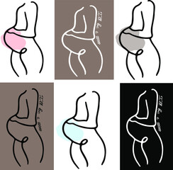 line art illustration of a female figure. Set of different colors