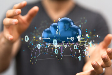 Artificial Intelligence Cloud technology. Integrated digital web concept background