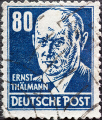 GERMANY - CIRCA 1948: a postage stamp from Germany, showing a portrait of the politician, communist...