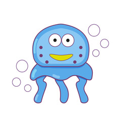 Jellyfish cartoon vector icon illustration of aquatic wildlife. Isolated on a white background. Childish
