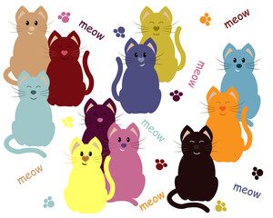 pattern with cats of different colors 