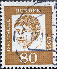 GERMANY - CIRCA 1961: a postage stamp from Germany, showing a portrait of the important German...