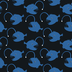 Seamless pattern with deep sea angler fish. 