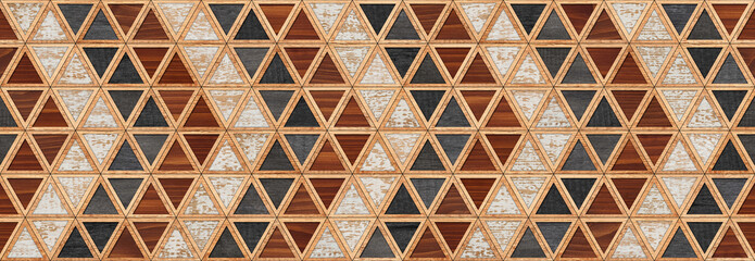 Light wooden wall with triangular pattern. Seamless wooden background. 