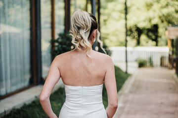 bride with freckles in her amazing luxury wedding dress white	