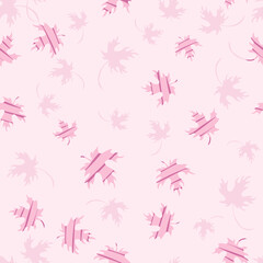 Leaves seamless pattern. Vector background with maple leaf silhouettes. Cute pink abstract texture. Hand drawn art. Repeat design for tileable print, decoration, wrapping, cloth, linen, scrapbook