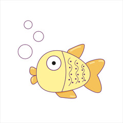 Gold fish cartoon vector icon illustration of aquatic wildlife.