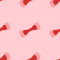 Seamless pattern of large isolated red dog bone symbols. The elements are evenly spaced. Vector illustration on light red background