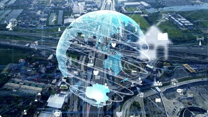 Global connection and internet network modernization in smart city . Concept of future 5G wireless...