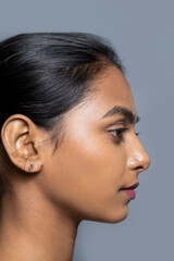 Beautiful profile of Indian beautiful young woman's side view, 