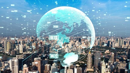 Global connection and the internet network modernization in smart city . Concept of future 5G...