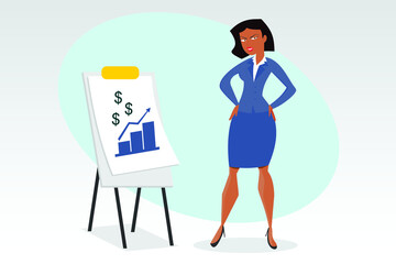 drawing executive woman presenting financial growth