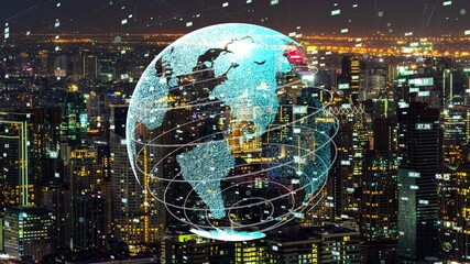 Global connection and the internet network modernization in smart city . Concept of future 5G...
