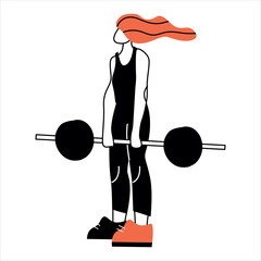 Vector illustration with woman lifting a barbell. Flat cartoon character.