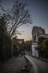 Fototapeta na wymiar cobble stone streets of montmartre rue de abreuvoir