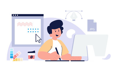 Graphic designer creating his artwork using computer